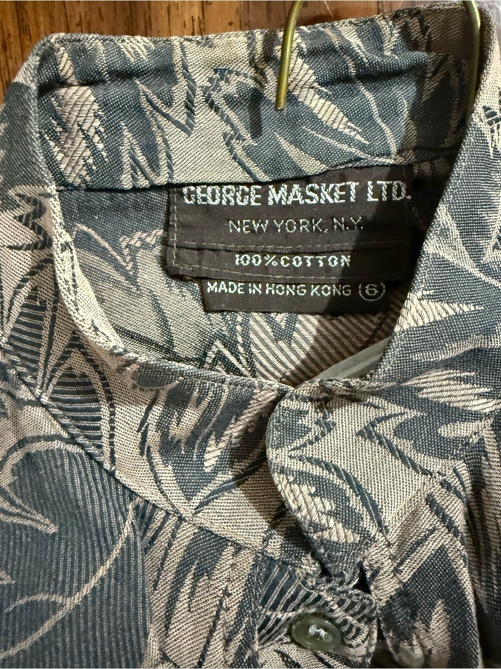 Women’s Tie-Neck Leaf Print Blouse - Taupe/Black - Picture 2 of 6